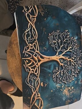 Gold Tree of Life Wall Tapestry on Teal Blue